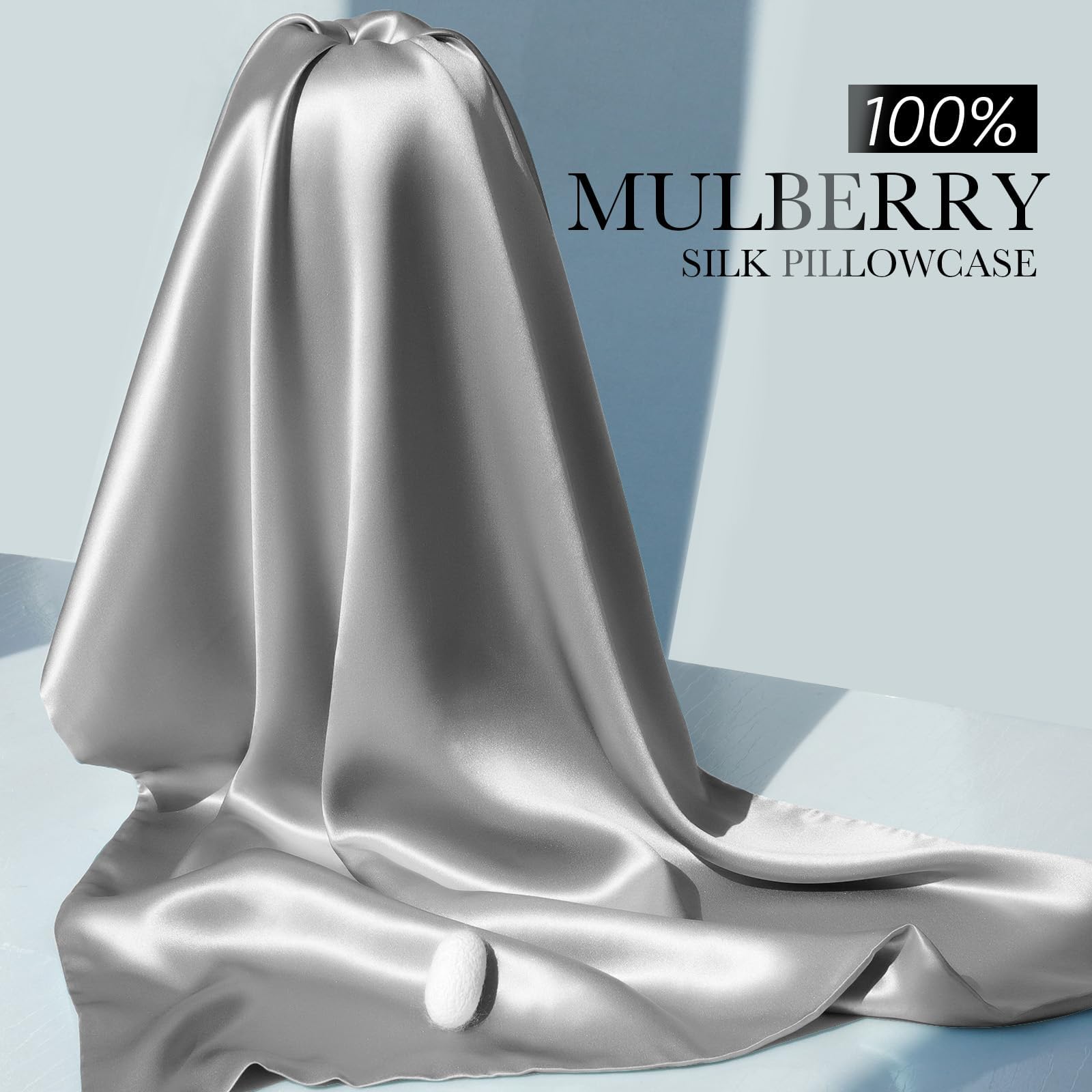 J JIMOO 2 Pack 100% Mulberry Silk Pillowcase for Hair and Skin, 22 Momme Natural Silk Pillow Cases Set of 2 with Zipper, Soft Cooling Pure Silk Pillow Cover (2 Pcack Silver Grey, Standard 20''×26'')