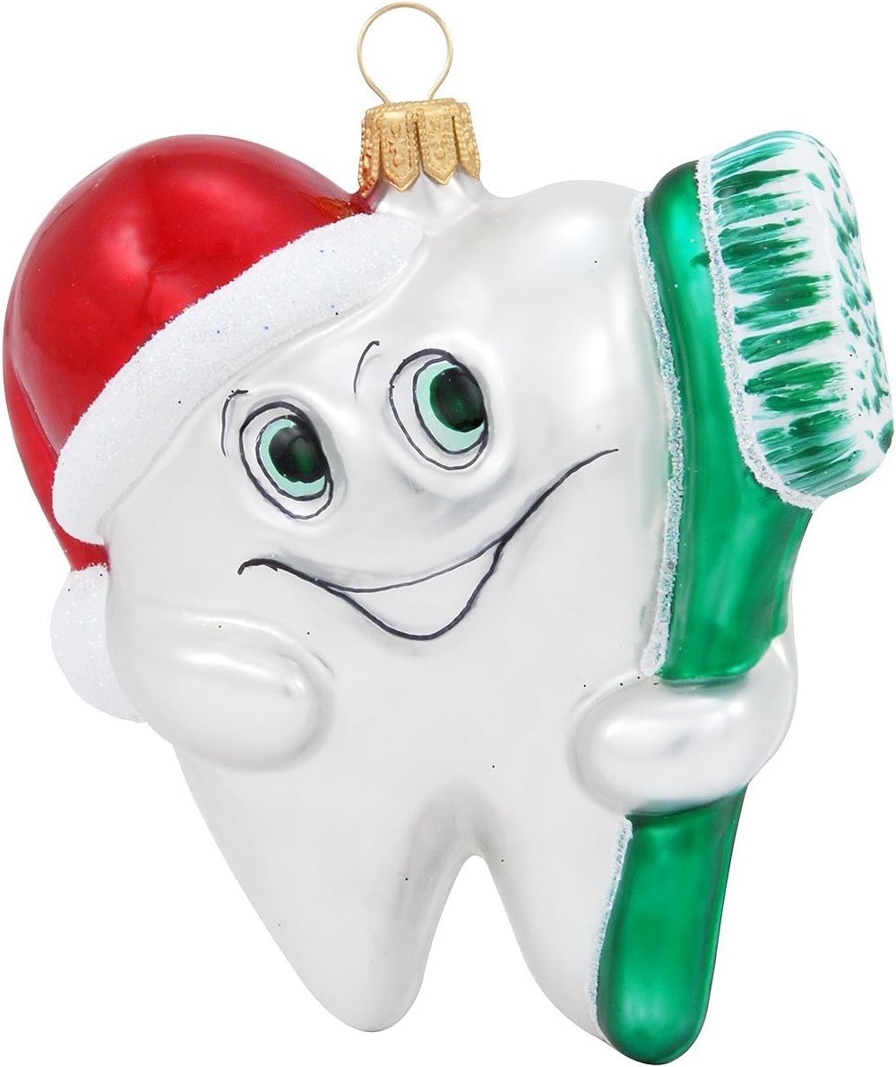 Dentist Christmas Ornament - Happy Tooth with Toothbrush - Great Dentist, Orthodontist, or Dental Hygienist Christmas Tree Holiday Gift