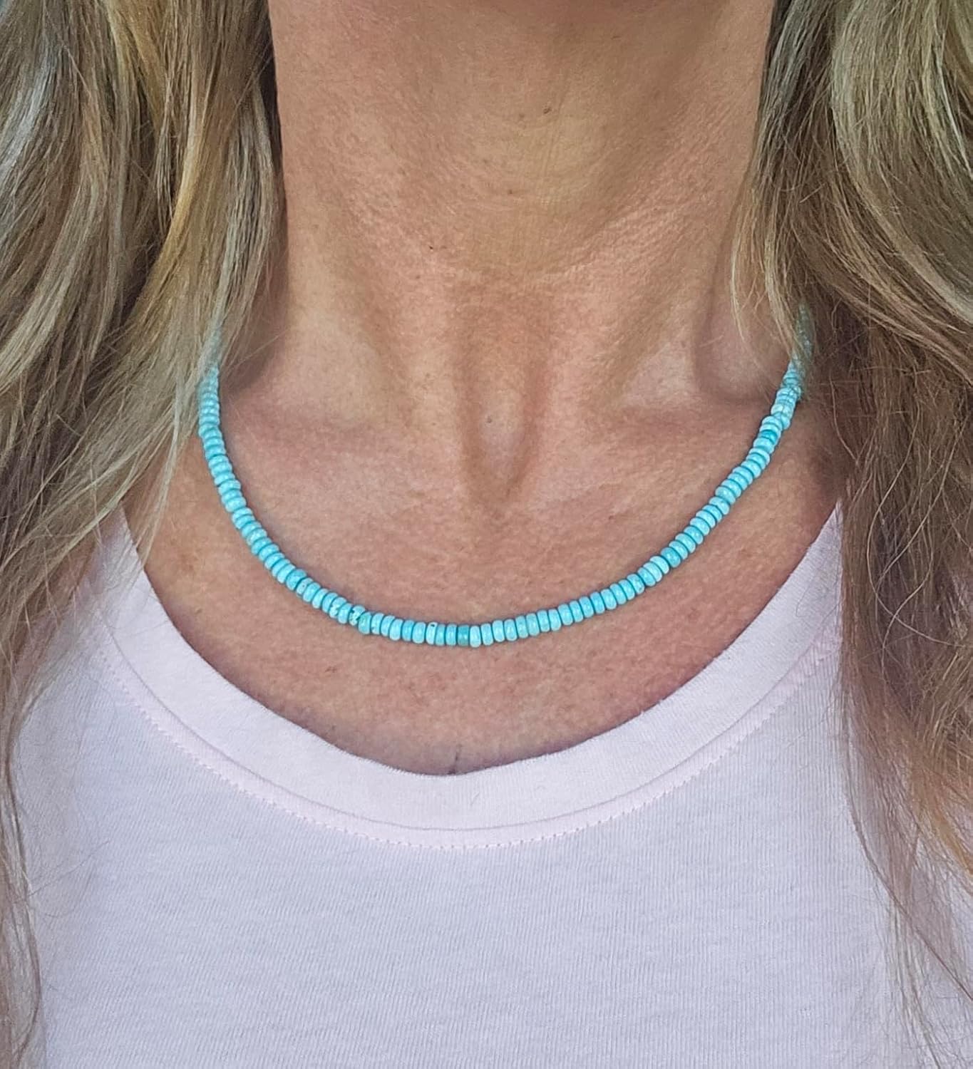 Dainty Natural Turquoise Beaded Necklace, Throat Chakra, Real Genuine Turquoise, 925 Sterling Silver, Gift for Her, Lobster Clasp Toggle Clasp
