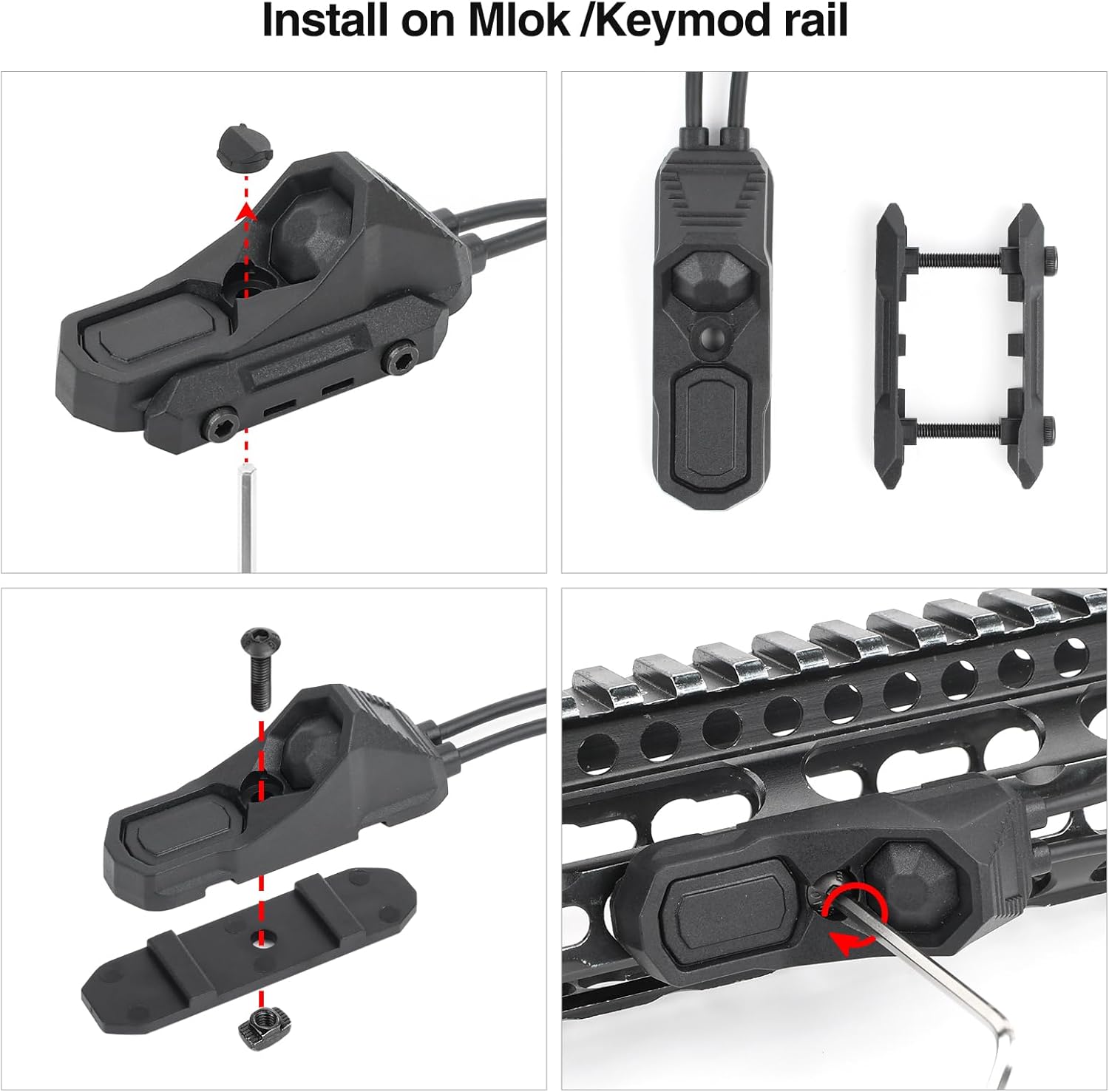 ModButton Dual Pressure Switch, Tactical Light Switch with SF + 2.5mm Plug for M300/M600 Scout Weapon Flashlights + PEQ DBAL NGAL, Fit for 20mm Picatinny Mlok Keymod Rail (Black)