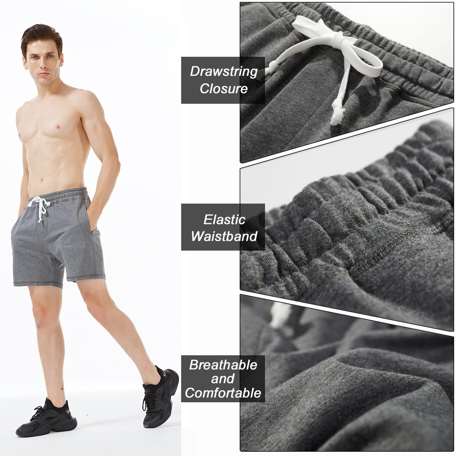 Mens Athletic Workout 5.5" Cotton Sweat Shorts with Pockets - Image 3