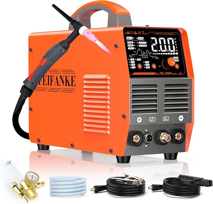 FEIFANKE TIG Welder AC DC 240V 200A Inverter Welding Machine IGBT Pulse Aluminium Welder Machine 7 in 1 ARC Welder with Digital LED Display and WP26 TIG Torch for Stainless Steel Aluminium
