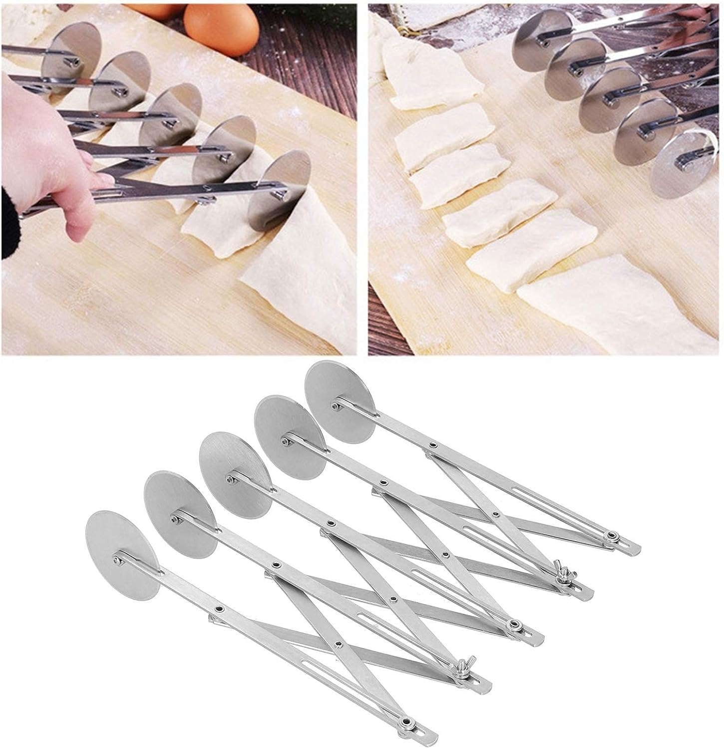 Stainless Steel Pizza Cutter, Multi Wheel Expandable Dough Cutter