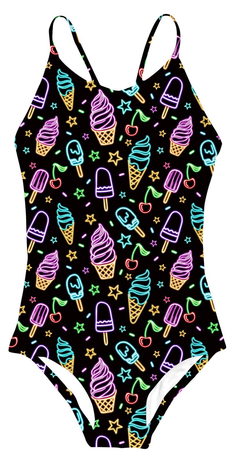 Idgreatim Girls One Piece Swimsuits Neon Ice Cream Bathing Suits UPF 50 Swimwear Size 11 12T