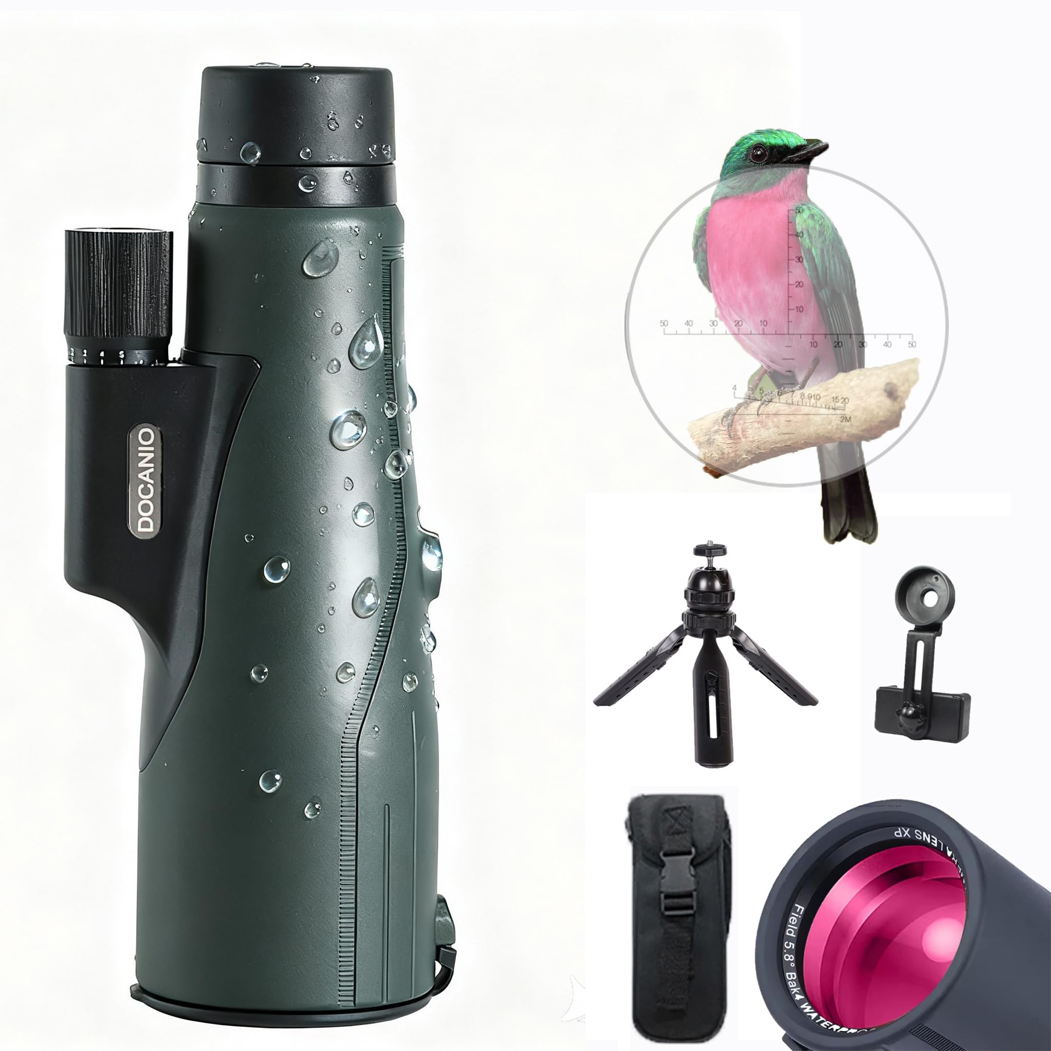 Monokular 12x56ED mit Entfernungsmesser Teleskop IPX7 Stickstoffgefüllt Wasserdicht, 21MM Okular，BAK4 Prisma & FMC-Linse, Nachtsicht für Erkundungen Vogelbeobachtung, Jagen, Wandern, Konzert