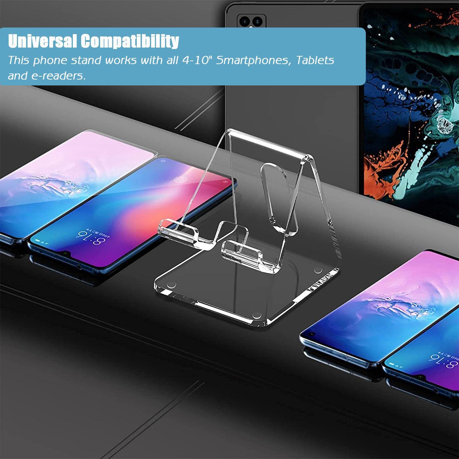 5 téléphone Portable en Acrylique | téléphone Portable en Acrylique,Tablette réglable pour Bureau Compatible avec téléphone 4-10'', Interrupteur