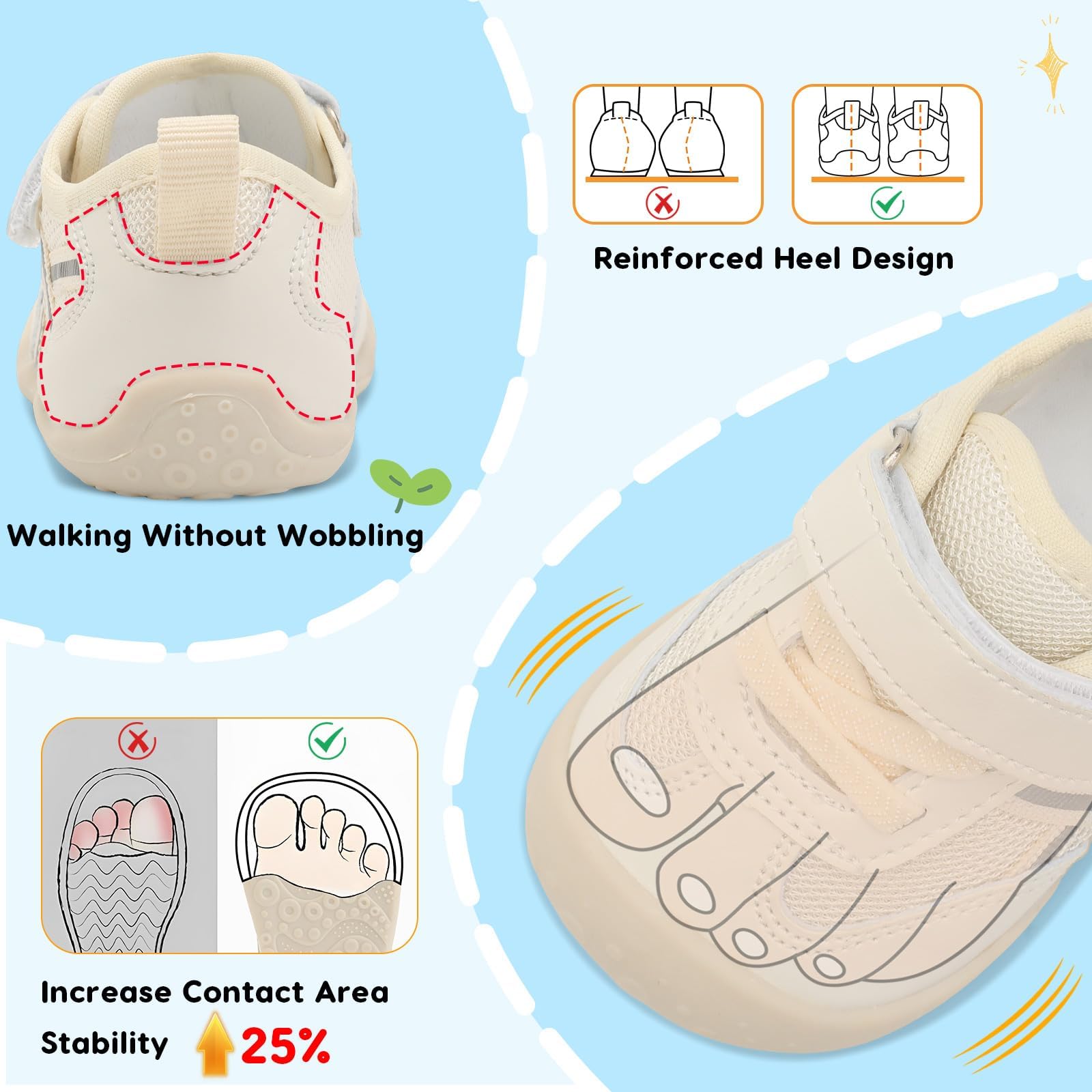 JIASUQI Baby Barefoot Shoes Boy Girls First Walking Shoe Infant Breathable Sneakers Lightweight Non-Slip Crib Shoes Indoor Outdoor - 4