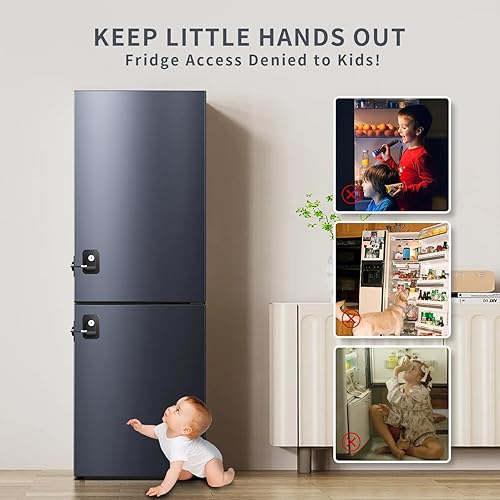 Miniatura 3 de Paquete de 2 cerraduras para refrigerador, cerradura para refrigerador con protección de alambre de silicona, cerraduras para nevera para niños,
