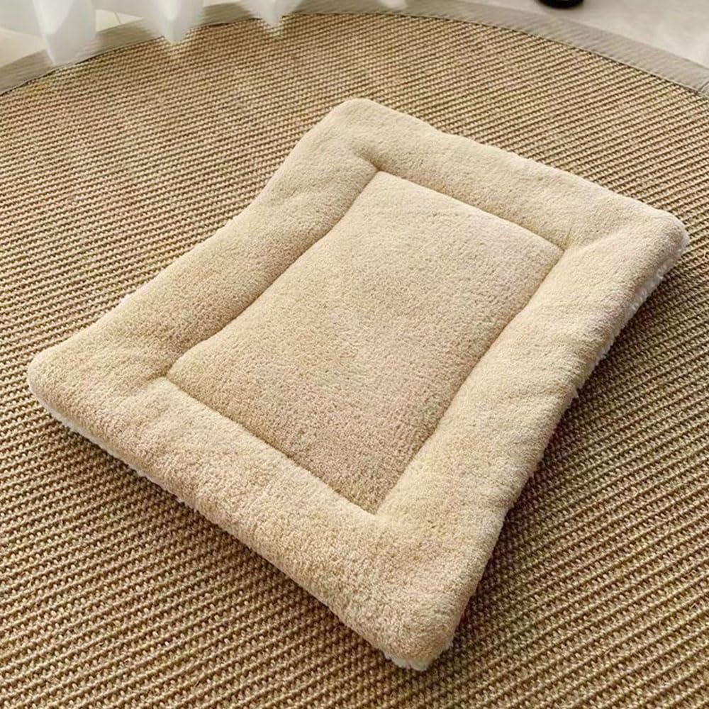 Hiseng Soft Fluffy Dog Bed, Self-Warming Sherpa Cat Bed Washable Simple Solid Color Dog Beds Medium, Short Velvet Anti-Slip Bottom Cat Beds for Indoor Cats (XL/90x75cm,Beige)