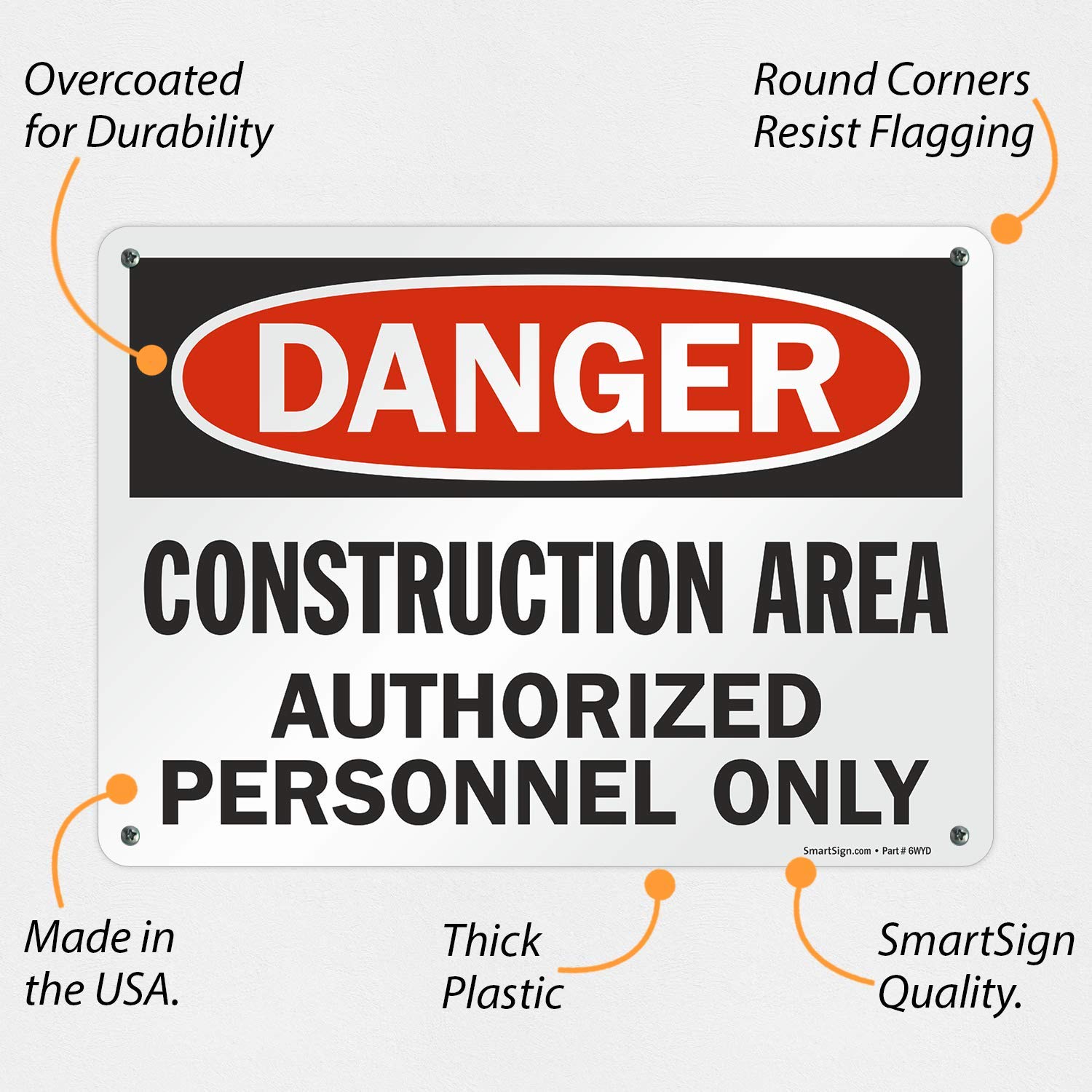SmartSign - U9-1369-NP_10x14 "Danger - Construction Area, Authorized Personnel Only" Sign | 10" x 14" Plastic Black/Red on White — Amazon image 2