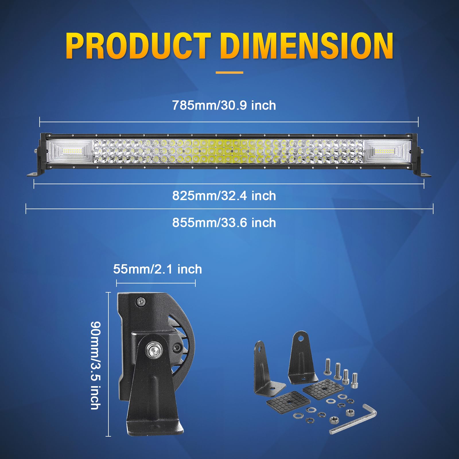 PICAA 81 cm 405 W listwa świetlna LED 4 x 4 + magnetyczne wsporniki montażowe + zestaw wiązki przewodów, 12 V 24 V samochodowe światła robocze LED, 6000 K, białe, wodoodporne, do samochodów