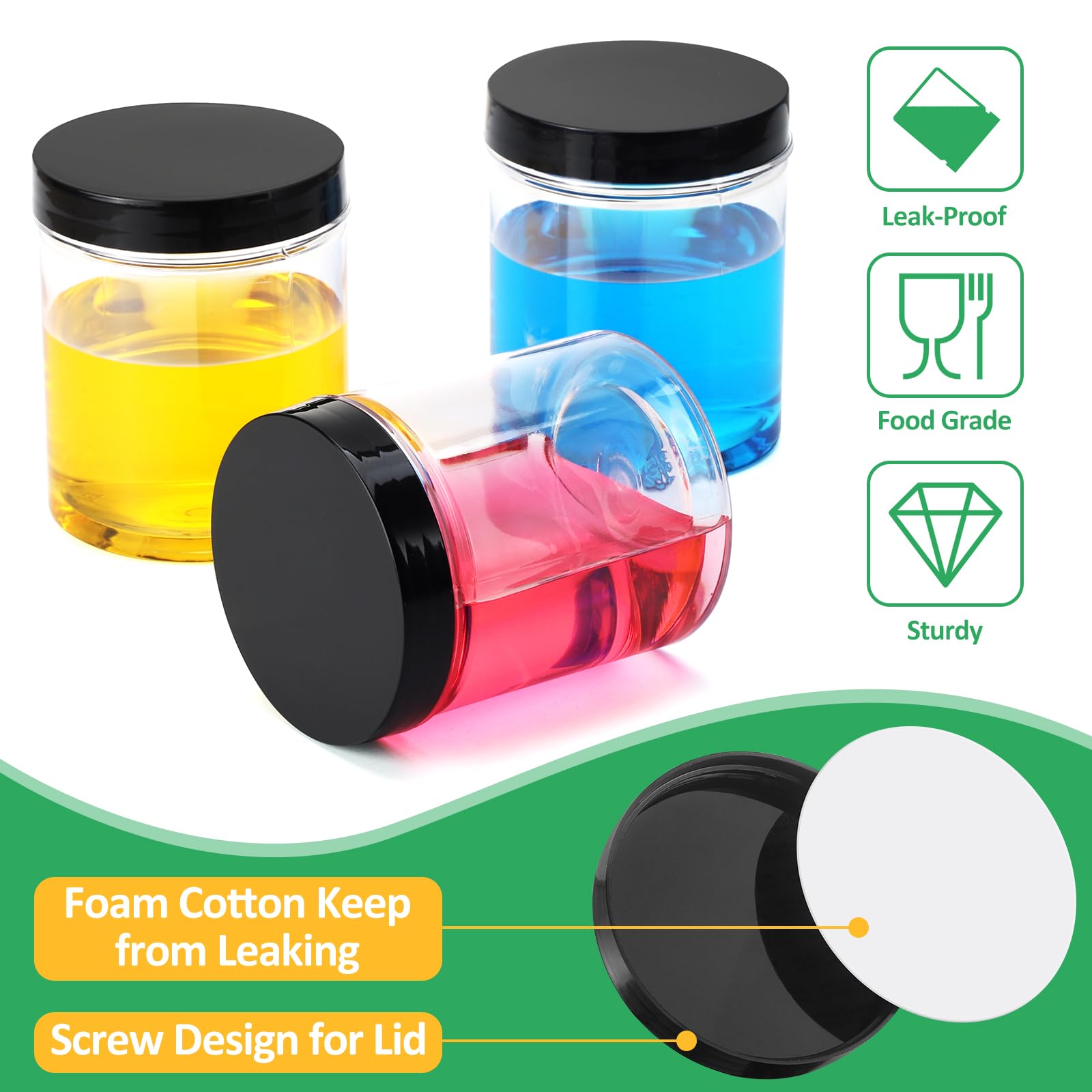 Eupako Confezione da 48 barattoli in plastica con coperchio, 170 ml, contenitori vuoti trasparenti per cosmetici, con penna ed etichette, piccoli barattoli rotondi in plastica con coperchio a vite per