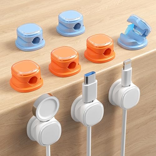 Miniatura 13 de Paquete de 9 organizadores de cables, gestión de cables de resorte, bonitos clips adhesivos para cables, cargador de teléfono para escritorio,