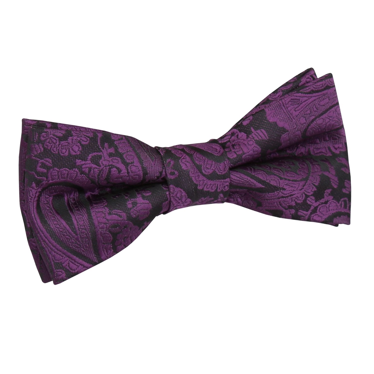 DQT Boys Paisley Floral Jacquard Pre-Tied Bow Tie - Wedding Pageboy Formal - Purple