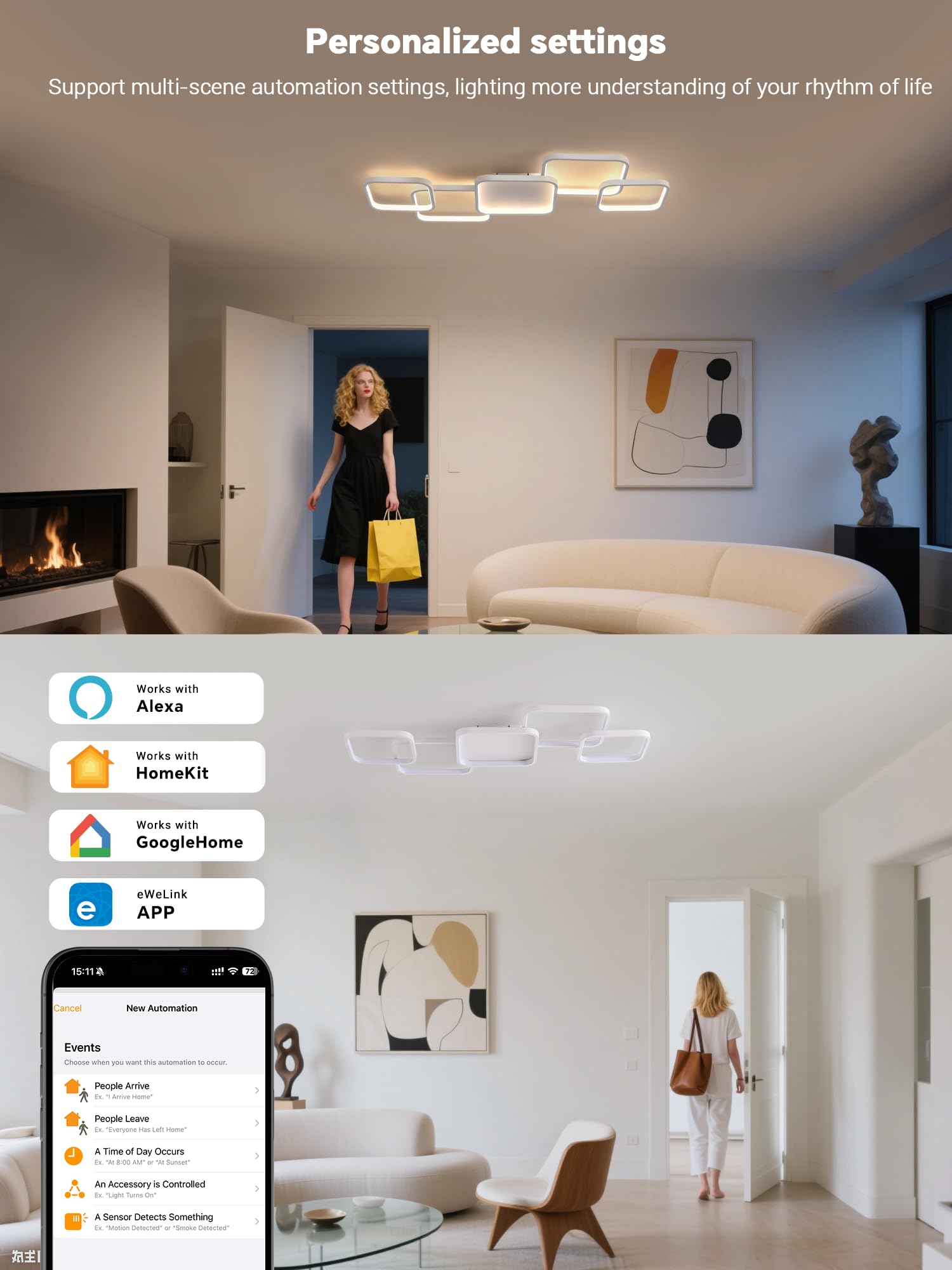BAYHT LED Deckenlamp Wohnzimmerlampe with Matter, 56W 5600lm, 3000-6500K, Kompatibel Mit eWeLink APP, Dimmbar Deckenleuchte Für Schlafzimmer Wohnzimmer Weiß