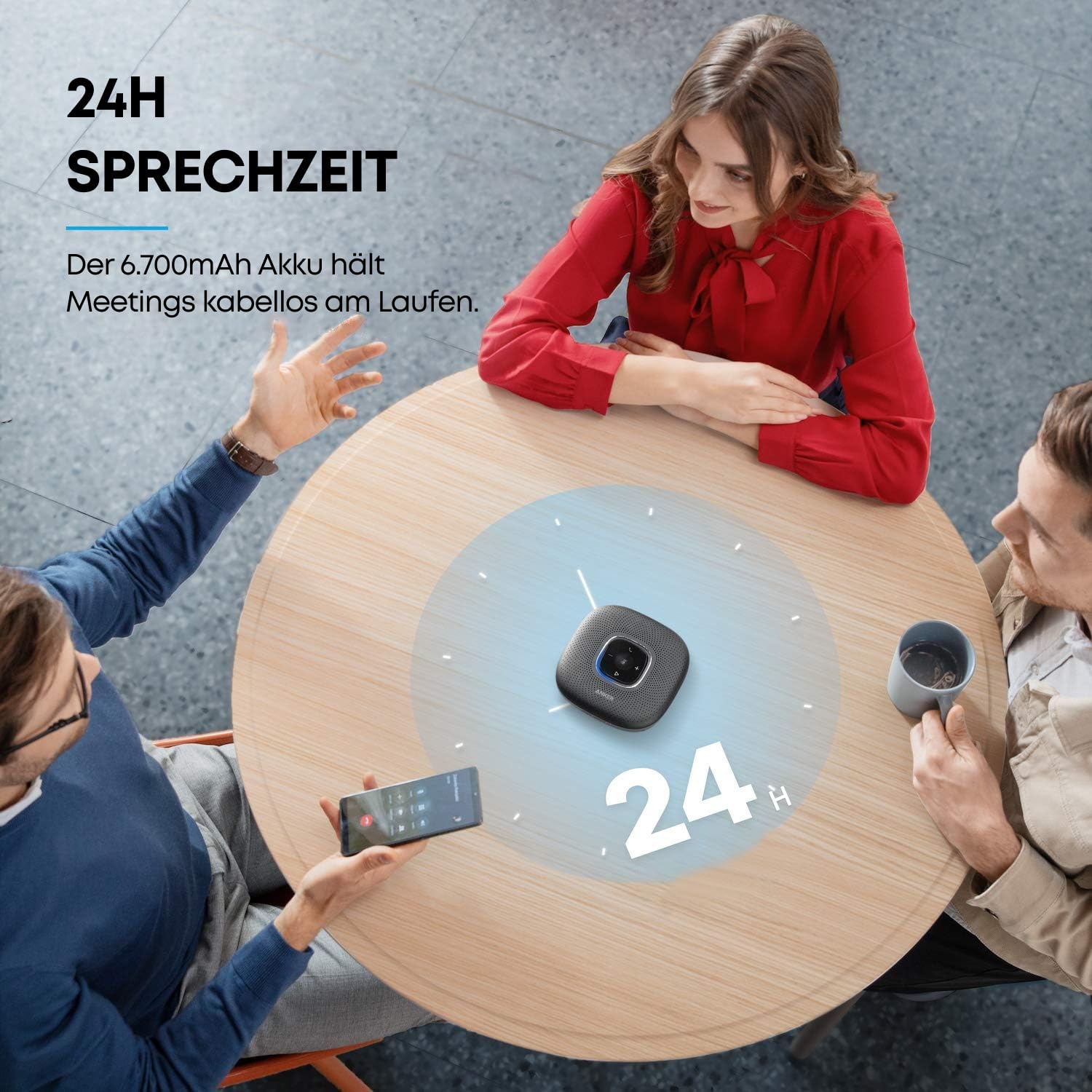 Anker PowerConf Bluetooth Konferenzlautsprecher mit 6 integrierten Mikrofonen, verbesserter Tonaufnahme, 24 St. Akku, USB-C Konnektivität, für Homeoffice (Schwarz)