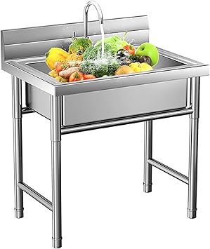 Stainless Steel Kitchen Sink Portable Outdoor Laundry & Utilit Single Bowl Freestanding Utility Commercial Garage Sinks (20 Inch)