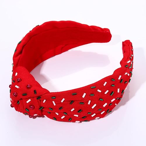 Miniatura 5 de Diademas anudadas de Navidad, color rojo y verde, diadema anudada para cumpleaños, bandas de terciopelo ancho turbante para mujeres y niñas, fiesta