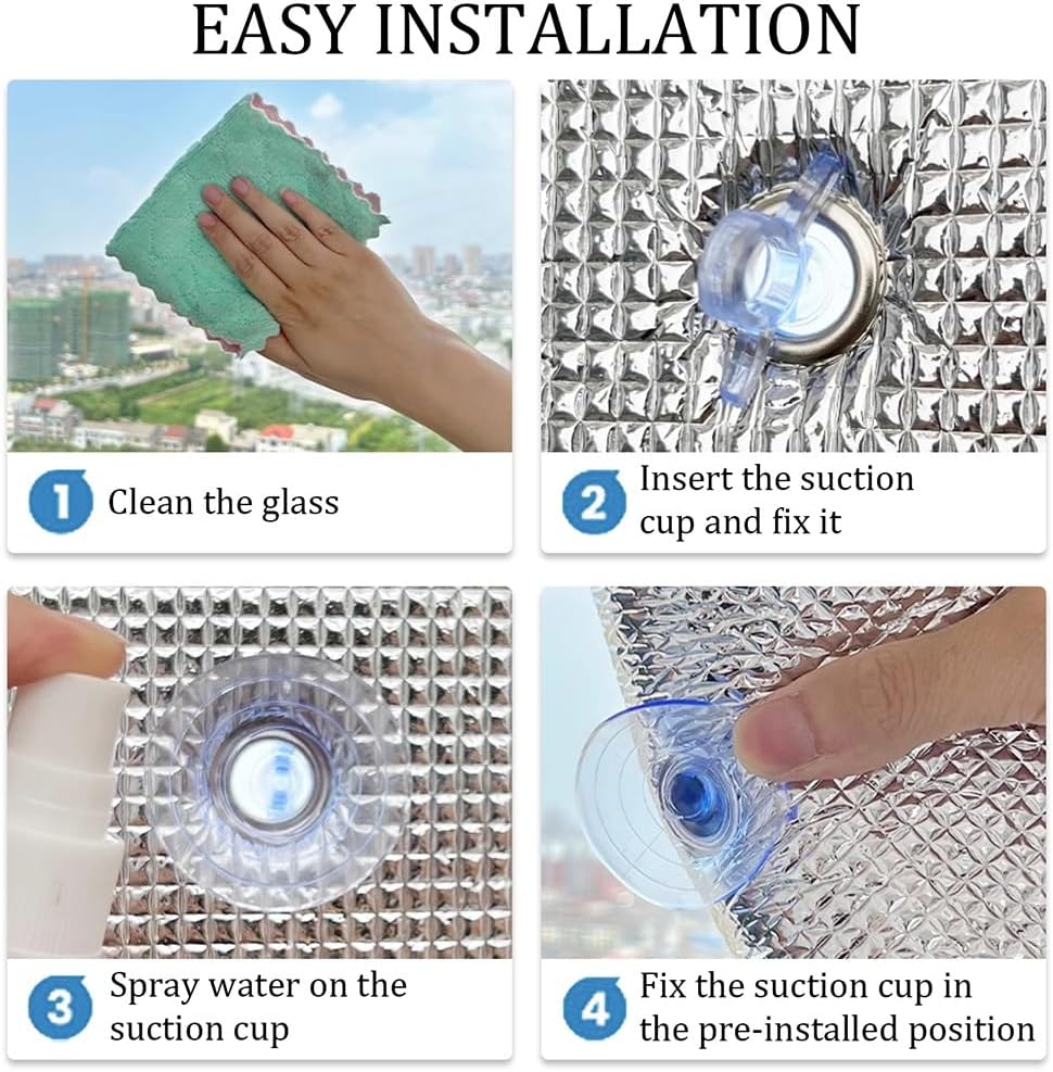 Blackout Privacy Window Film Sun Roof Reflective Film Aluminum Foil Insulation Film with Suction Cup, Sun Protection Window Tint Heat Control Glass Film Cooling Window Sticker(31.5x63in)