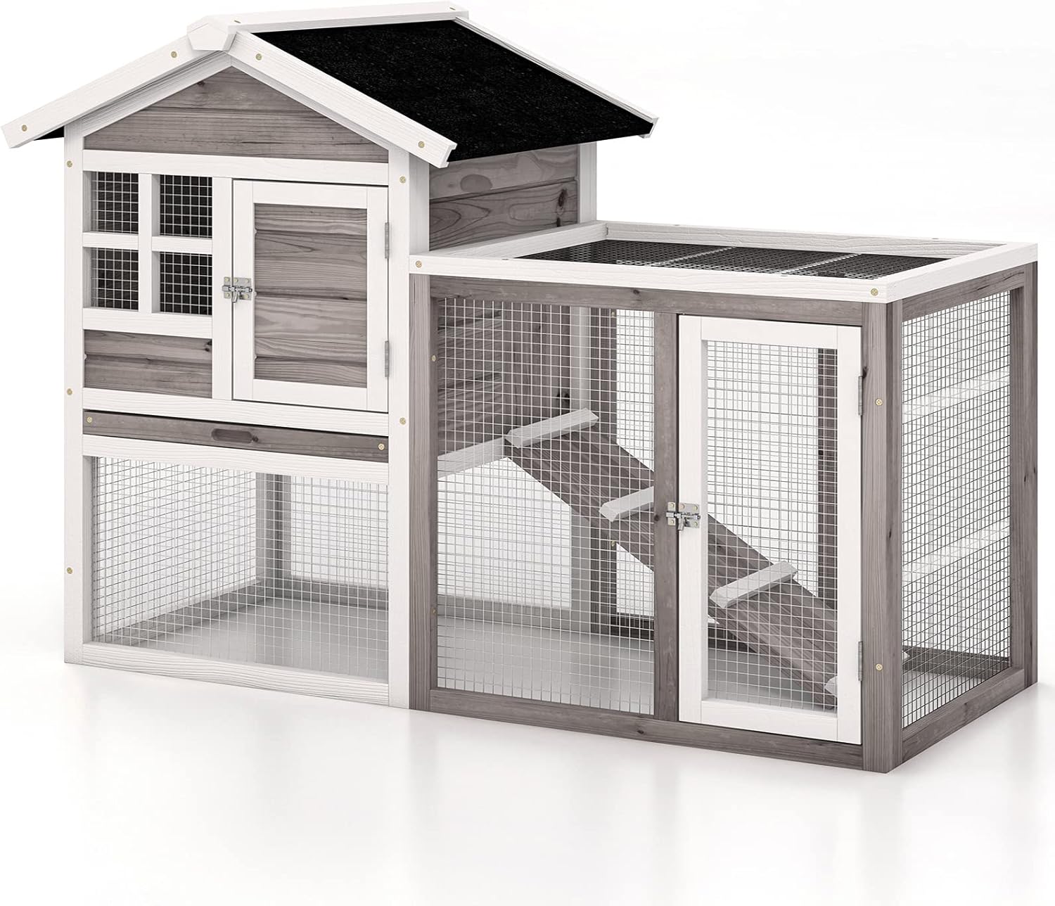 Rabbit House - HAPPAWS Outdoor Bunny Hutch Indoor, Chicken Coop Rabbit Cage with Run, Waterproof UV-Resistant Bunny Cages with Deeper No Leak Tray for Guinea Pigs, Rabbits