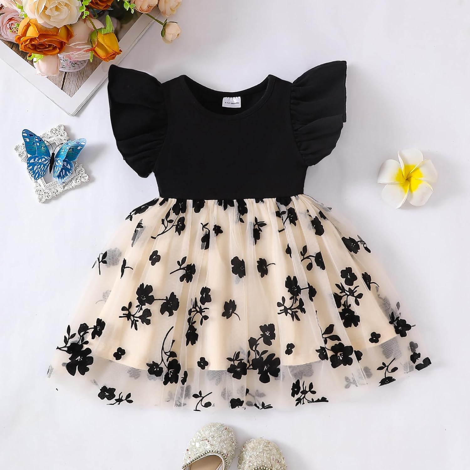 Baby Girl Butterfly Dress Tutu Ruffle Sleeveless Dresses Photograph Party Outfits Birthday Gift - Image 3