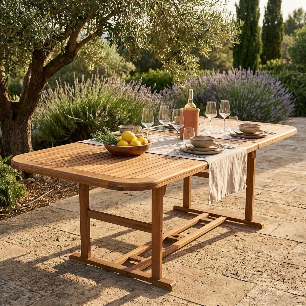 milani home Tavolo Rettangolare Allungabile in Legno di Acacia 180/240 X 100 per Esterno Giardino Portico Ristorante Bar Hotel Albergo