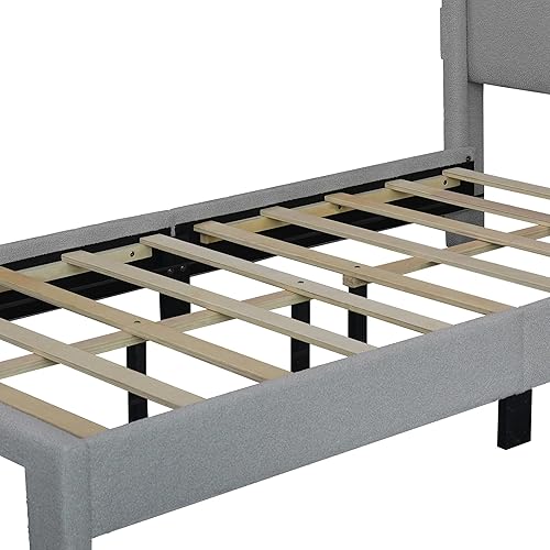 Miniatura 5 de YOPTO Base de cama tapizada de tela Boucle de tamaño individual con cajones y bolsillos grandes y espaciosos, cama con respaldo de alas para