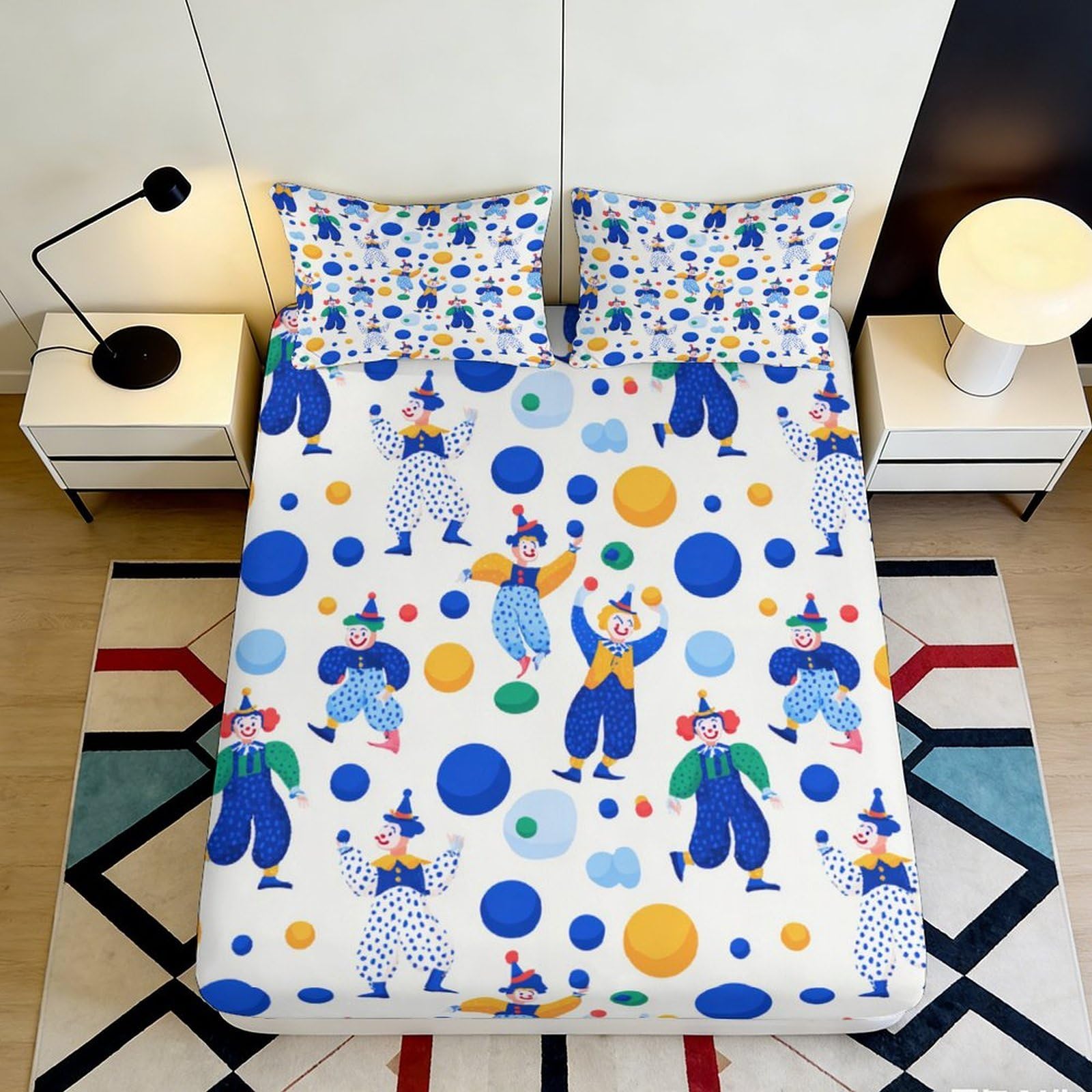 3D Printed Clown Carnival Fitted Sheet Microfiber Soft Mattress Cover Colorful Circus Bedroom Decor 90x200x25cm