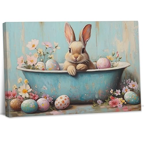 YMXZHUANSH Easter Canvas Wall Art Bunny in Bathtub Pictures Abstract