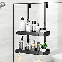 Hanging Shower Caddy 2 Tier Height 55.5cm No Drilling Stainless Steel Shower Caddy with Hooks Bathroom Organizer for Shampoo Black