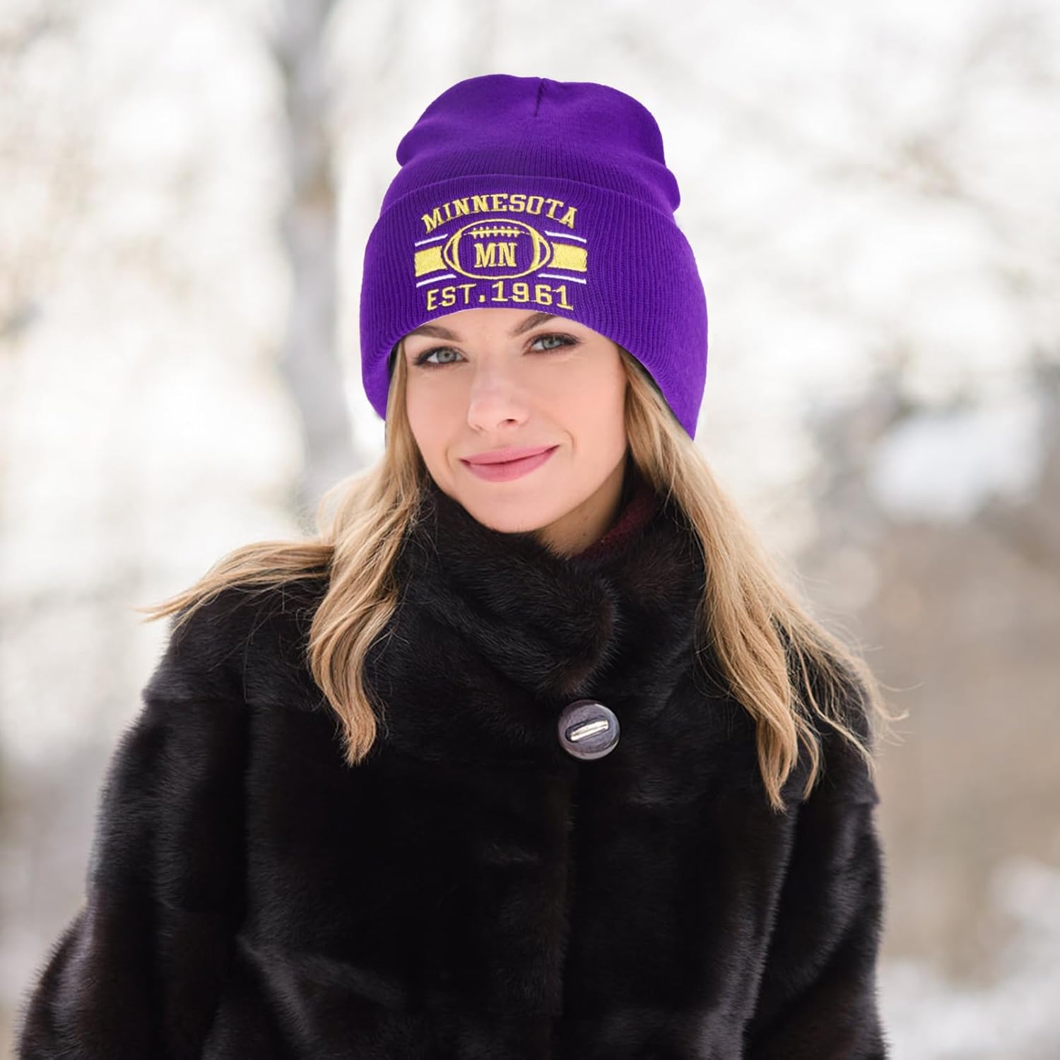 Classic Beanie Hat for Football Fans Embroidered Skull Cap Vintage Cuffed Knit Hat Warm Winter Gloves Gifts for Men Women - Image 4