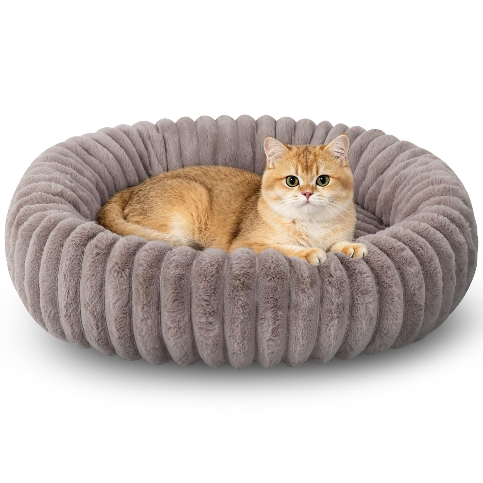 BVAGSS Anxiety Dog Bed, Round Washeble Corduroy Fleece Pet Beds,Marshmallow Fluff Nest Calming Dog Bed for Small/Medium/Large Dogs XH034 (Diameter:40cm, Khaki)