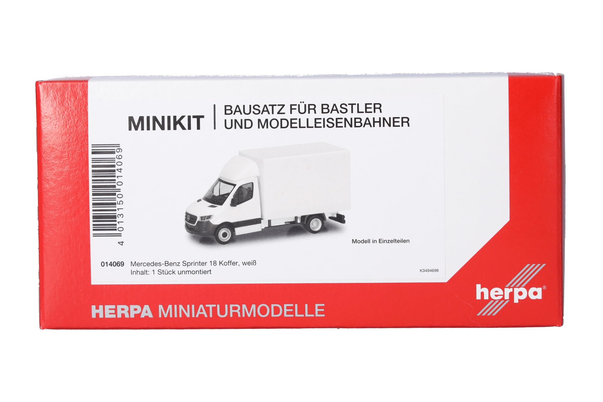 Herpa MiniKit MiniKit Mercedes-Benz Sprinter 18 Transporter with Case, Miniature Scale 1:87, Collectible Kit, Plastic Model Making, White