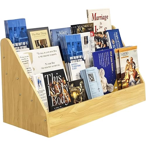 FixtureDisplays® Maple Color Countertop Book Shelf Display, Greeting Card Rack, Step Rack for Literature, Magazines, Brochure, Tile Sample Paint Brochure Holder, Unassembled 2903-NPF