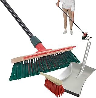 Novaliv Gartenbesen mit Stiel und Kratzleiste 40 cm Elaston Borsten inkl. Kehrgarnitur schwarz bestehend aus Kehrblech und Handfeger Terassenbesen Hofbesen Stallbesen Kehrbesen Outdoor Broom