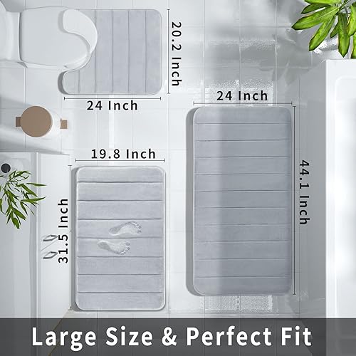 Miniatura 2 de Yimobra Juego de tapetes de baño de espuma viscoelástica, 3 piezas, 44.1 x 24 + 31.5 x 19.8 pulgadas y en forma de U para alfombras de baño, tapetes