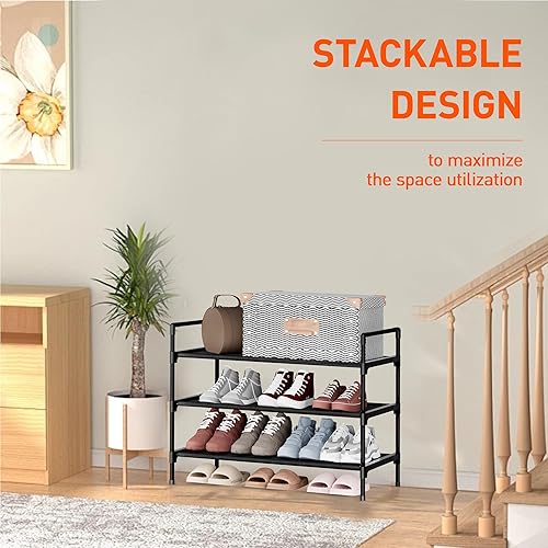 Miniatura 4 de Zapatero organizador de zapatos de 4 niveles para almacenamiento de zapatos para pasillo estrecho, entrada, dormitorio, fácil montaje (negro)