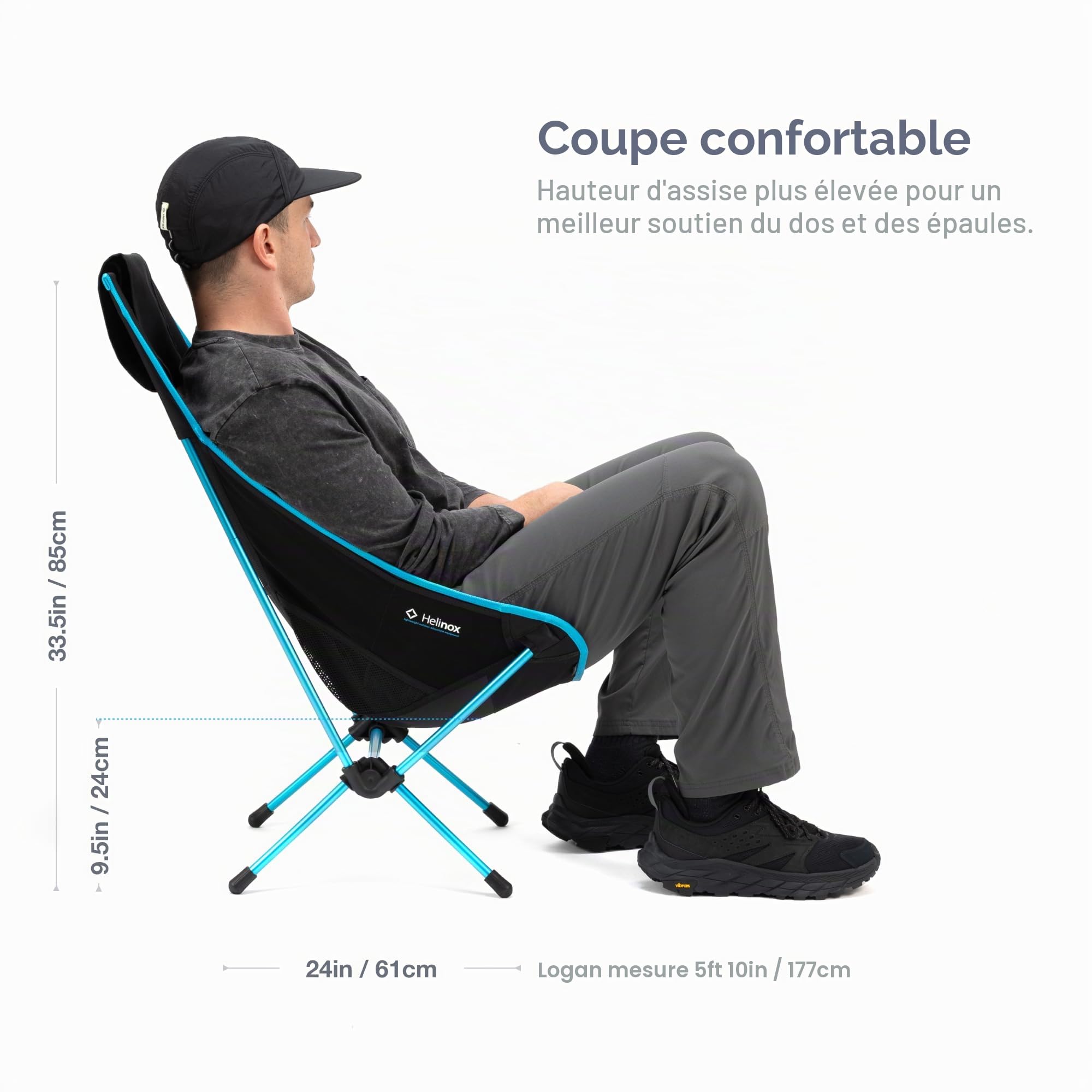Helinox Chair Two | Chaise de Camping Pliable Ultra légère à Dossier Haut (Black + Pockets)