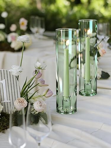 Miniatura 3 de Vixdonos Juego de 3 portavelas de cristal con forma de huracán, moderno soporte para velas cónico largo con cilindro de 11.8 pulgadas de alto,