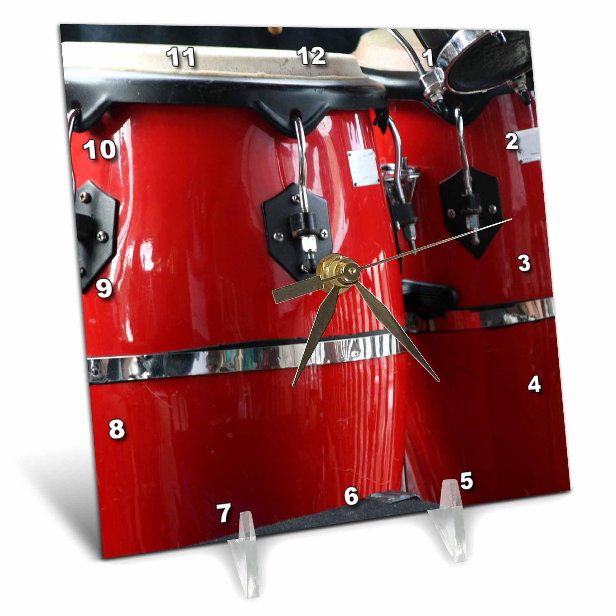 3D Rose 3dRose red Conga Drums-Desk Clock, 6 by 6-inch (dc_156307_1)