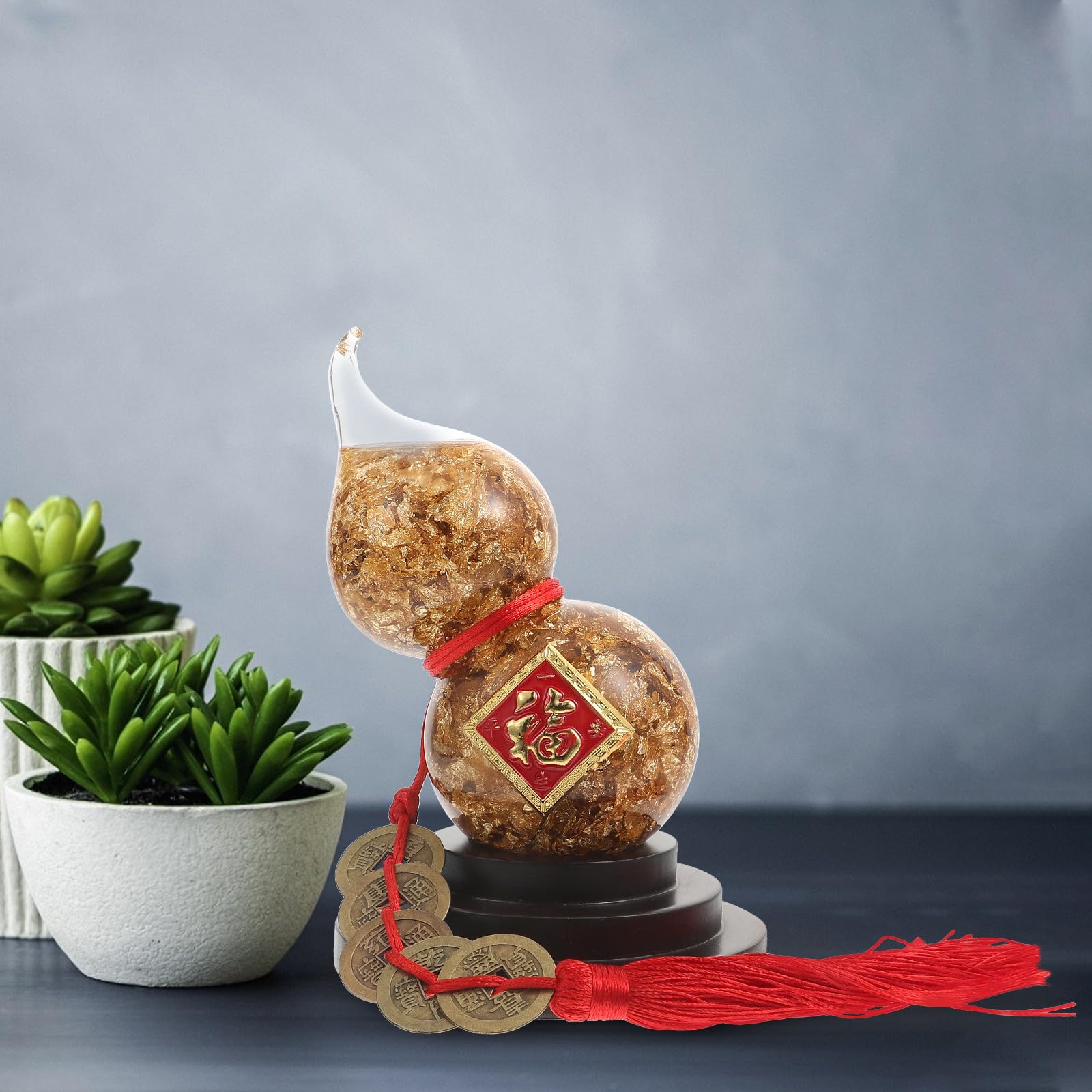 Ipetboom Ornement Richesse Symbole Décoration ou et Prospérité Intérieure pour Artisanal Calebasse Dorée en Verre Feuille d'or de Bureau Maison