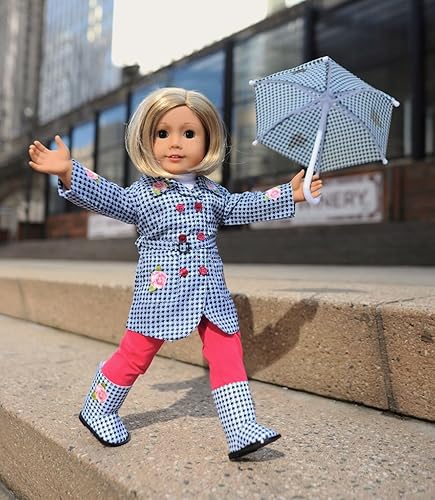 Miniatura 7 de Emily Rose Ropa y accesorios para muñecas de 18 pulgadas  Conjunto de regalo de traje impermeable de 5 piezas, incluye botas de lluvia a juego y