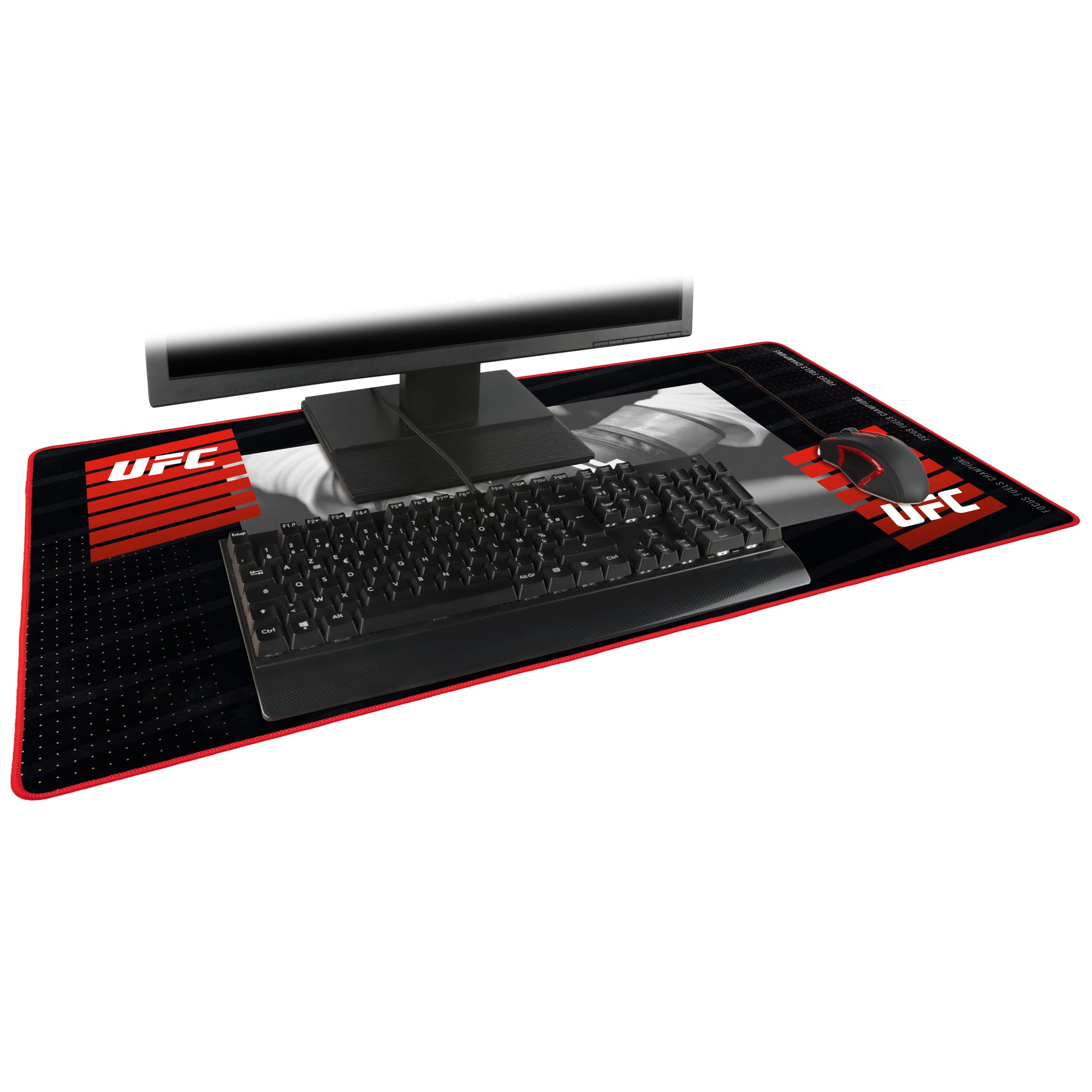 Konix UFC XXL-Gaming-Mauspad 90 x 46 cm - Rutschfeste Gummibasis - Schwarz und Rot