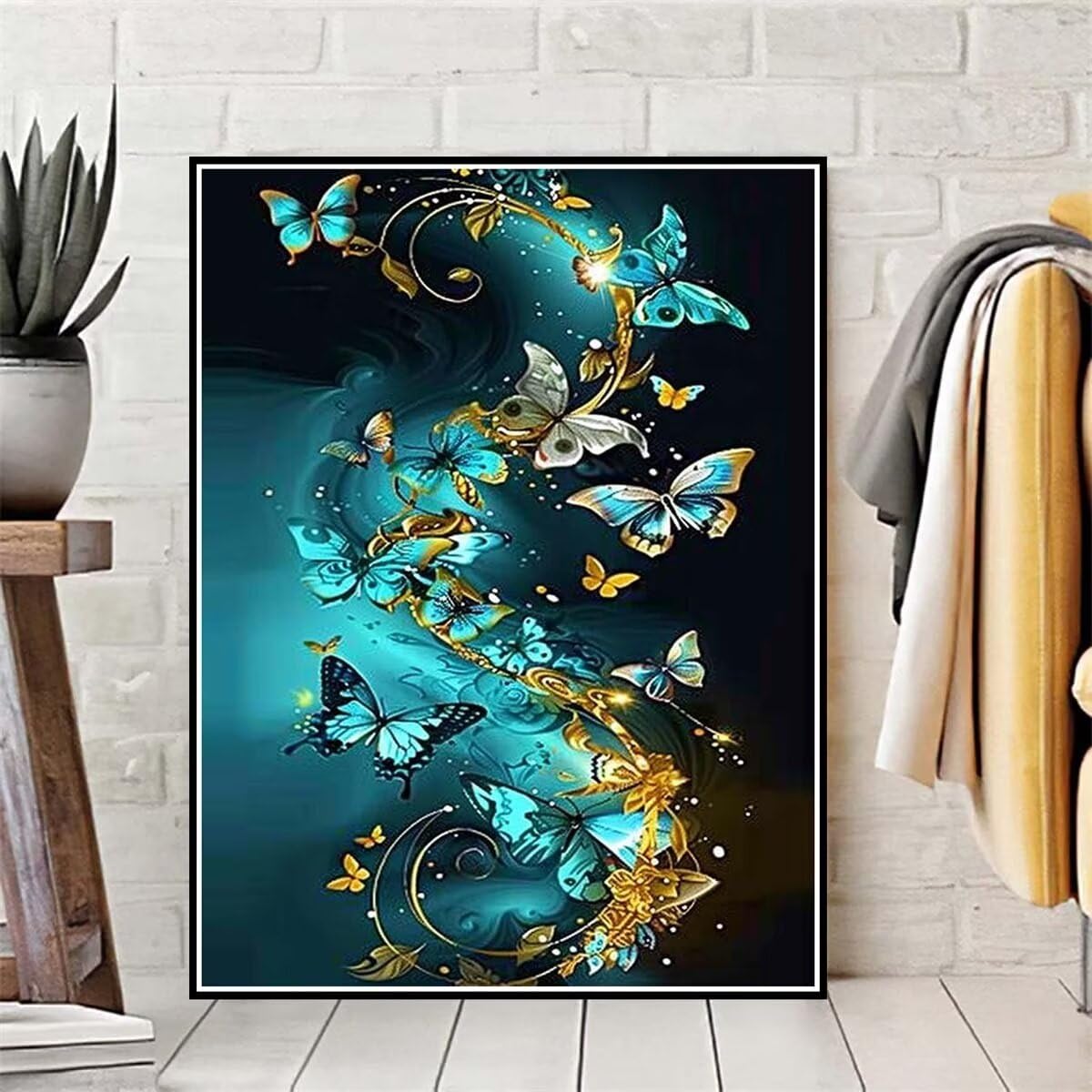 5D Papillon Peinture Diamant Adulte, DIY Papillon Diamond Painting Adulte,Diamond-Painting Broderie Diamant Kit Complet, Tableau Perle Diamant Point de Croix Enfant pour Décoration Maison 60x80cm
