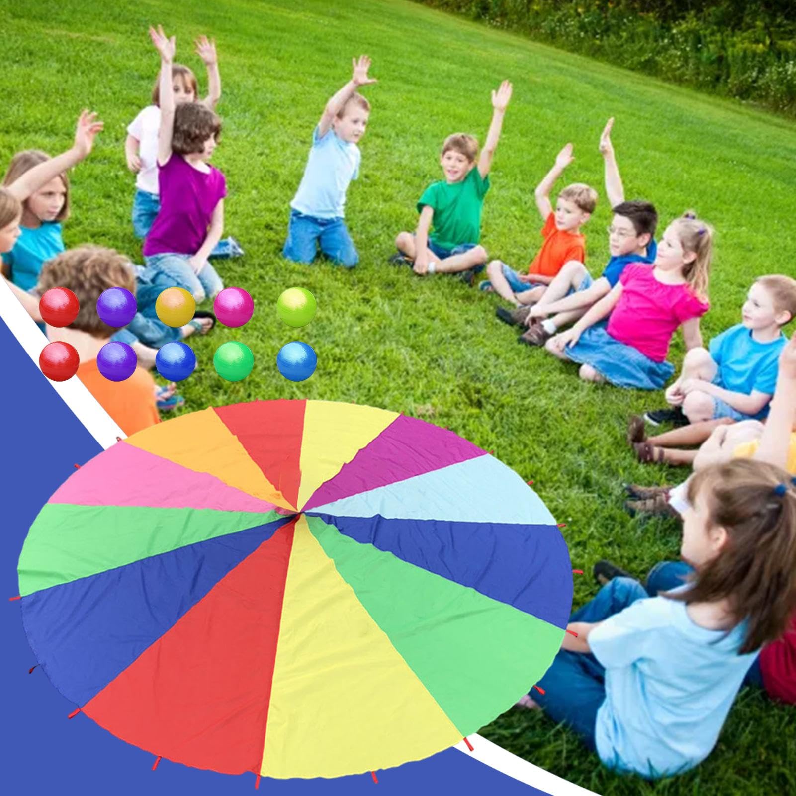 Play Parachute - Paracaídas para Niños, Paracaídas Multicolor | Paracaídas De 6 Pies con 10 Pelotas para Niños, The Twiddlers, Paracaídas íris Excelente XL con 12 Alas para Niñoss