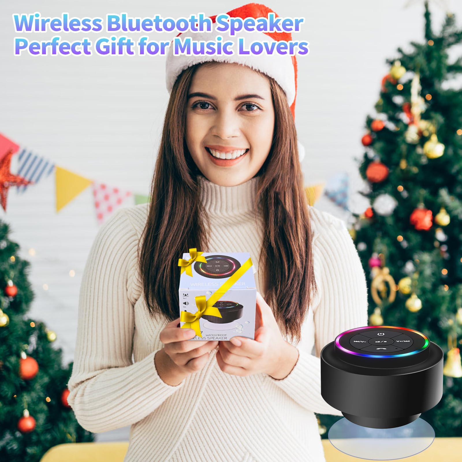 Bluetooth Duschlautsprecher, Tragbare Bluetooth Lautsprecher mit Saugnapf, IP67 Wasserdicht Lautsprecher mit LED Licht, Kabellos, Schwimmend, für Camping Strand Reisen, Geschenk für Männer