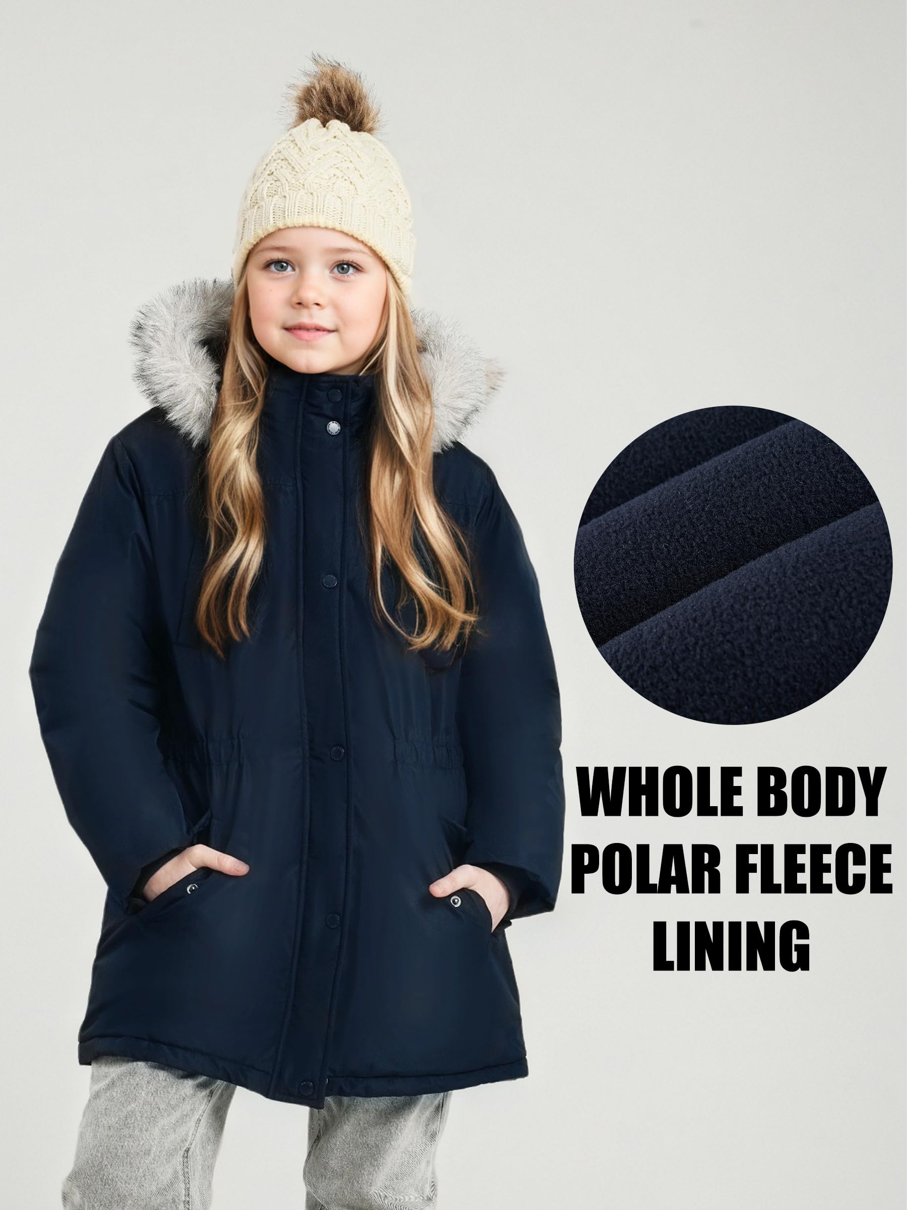 maoo garden Manteau d'Hiver pour Filles Parka de Ski Épais avec Capuche en Fausse Fourrure et Revêtement Imperméable pour Grands Enfants