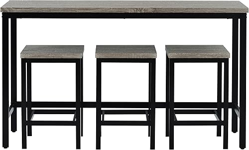 Miniatura 4 de Merax Juego de mesa de pub con altura de mostrador con 3 taburetes mesa de bar y silla juego de mesa de comedor de 4 piezas con marco de metal