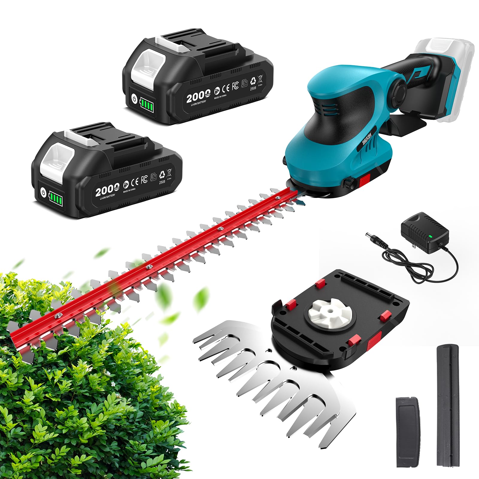 SEESII ヘッジトリマー充電式 電動芝生バリカン 1台2役 剪定トリマー 両刃駆動 トリマー刈込幅300mm ・芝生バリカ刈込幅150mm 60° 回転ヘッド&2 重安全ロック コードレス 芝刈り機 生垣 剪定 草刈り 枝切り 植木 庭木 生け垣バリカン 刈り込み機 ガーデンバリカン 園芸バリカン 充電式強力 2個バッテリ―付き バッテリー残量表示可能 品番L30