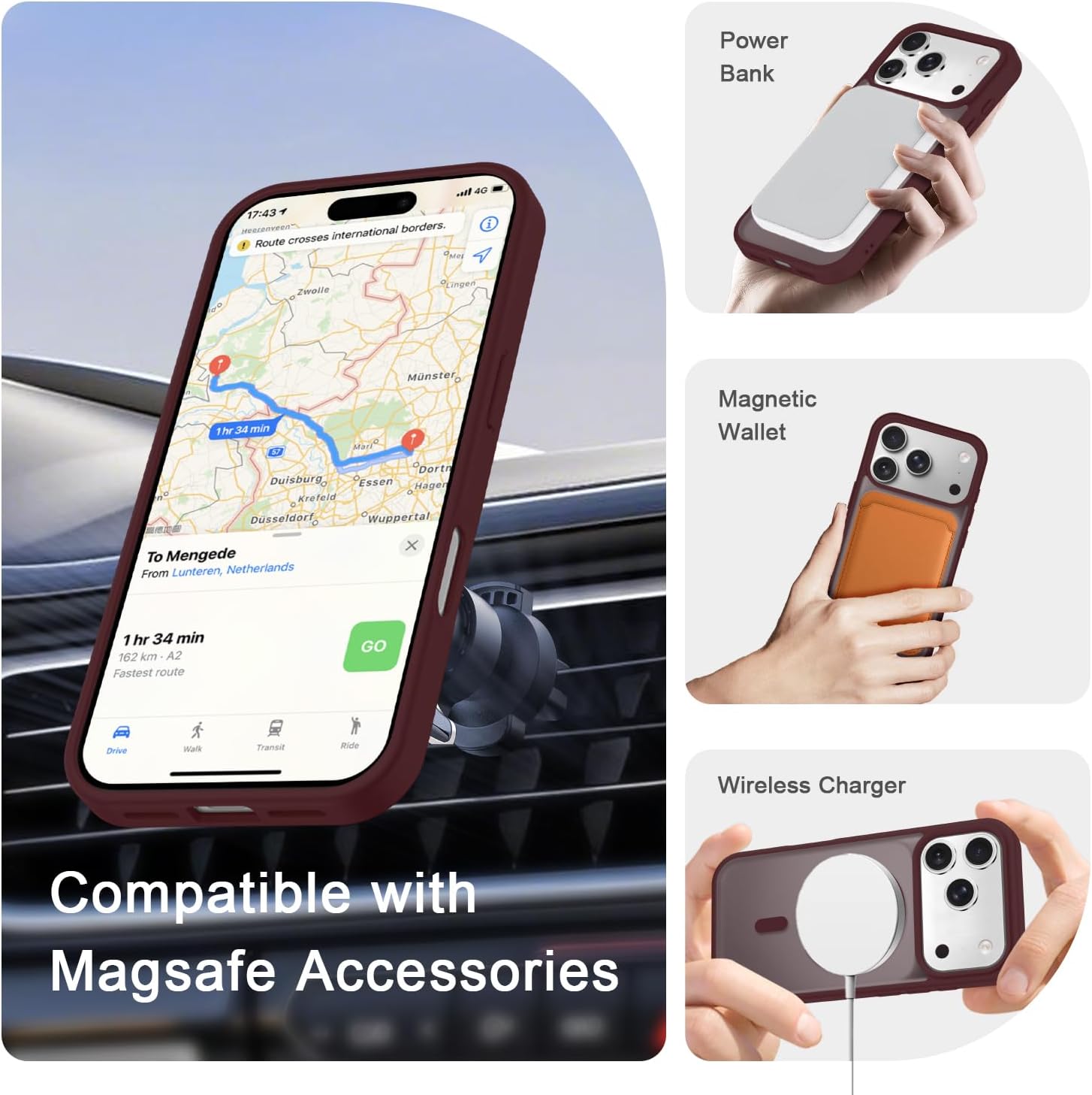 for iPhone 18 Pro Max Case/iPhone 17 Pro Max Case Magnetic, Wine Red